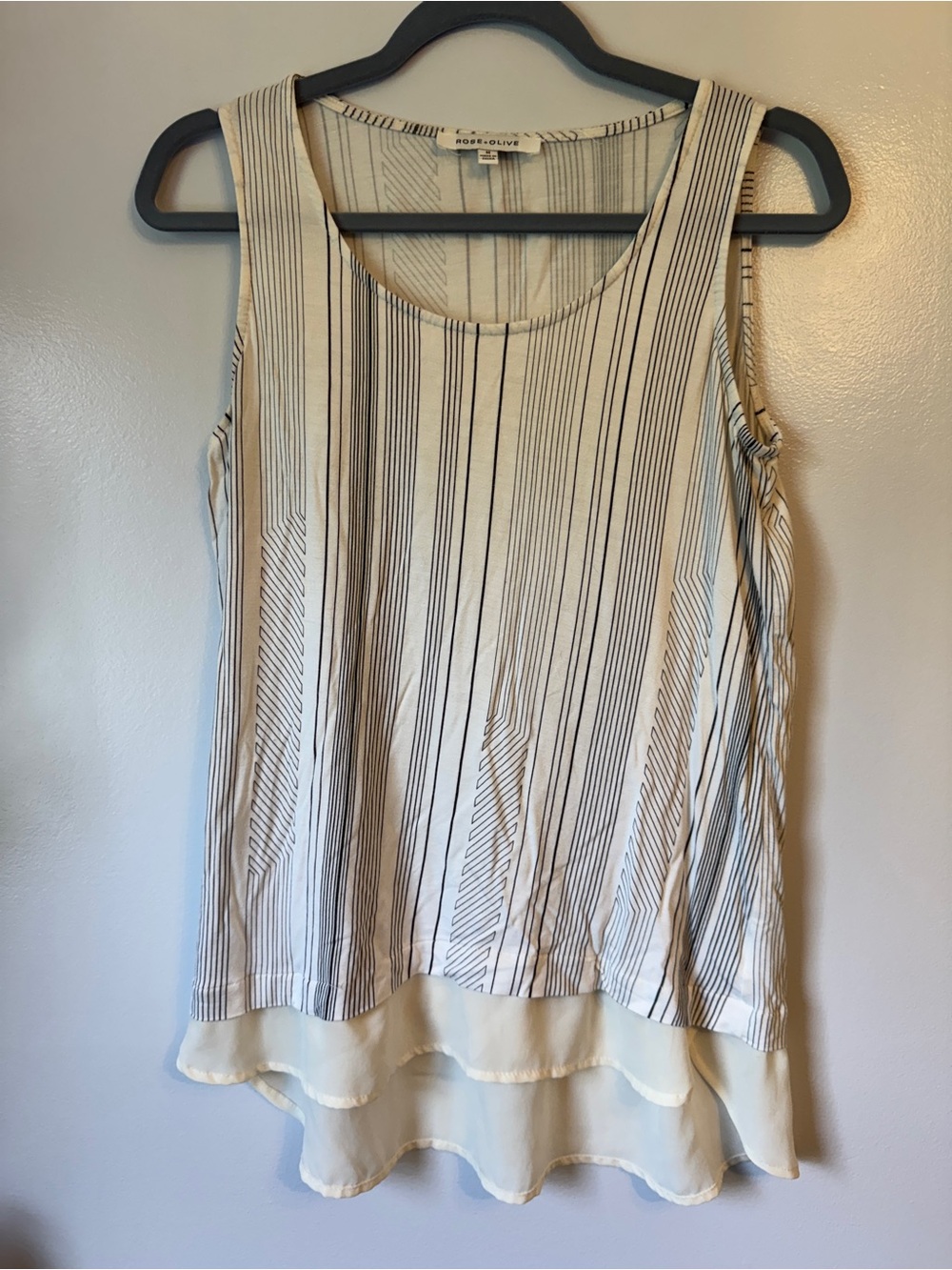 Rose + Olive  Stripe Cream Layered Chiffon Hem